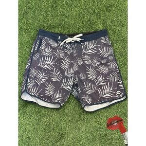 Vuori Board Shorts Mens 34‎ Steel Blue Floral Swim Trunks Swimwear Surf